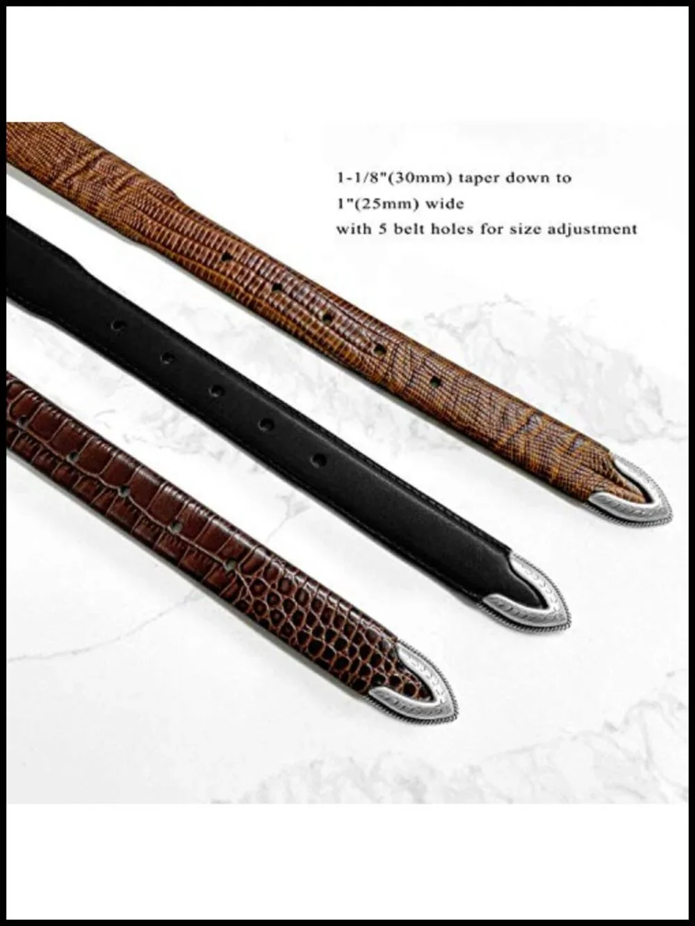 Genuine Full-Grain Cowhide Leather Dress Belt Tapered 30mm to 25mm with Buckle
